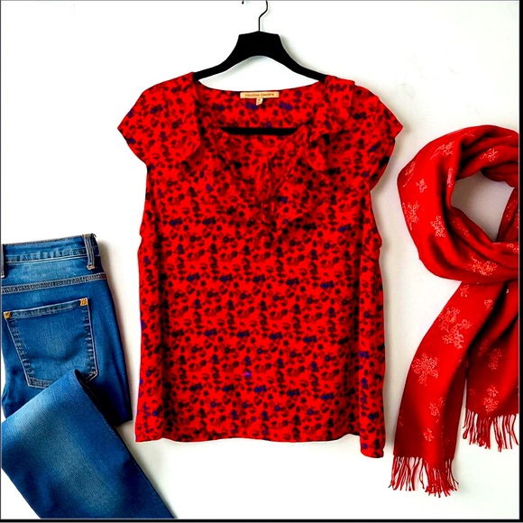 Collective Concepts-Stylish Red and Blue light weight Floral Blouse💕 - Picture 1 of 5